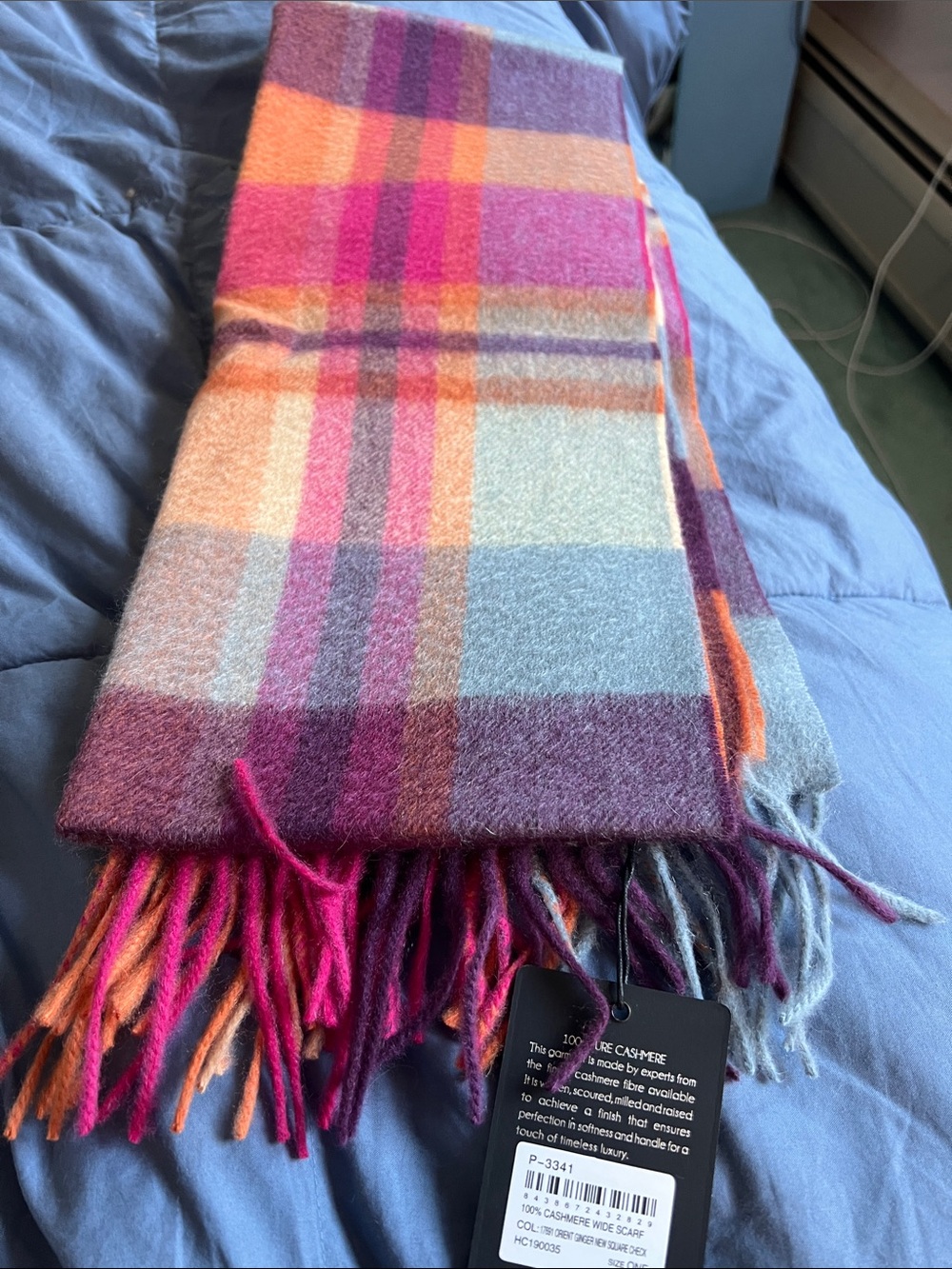 Multicolor Plaid Cashmere Scarf - Pink, Orange & Blue